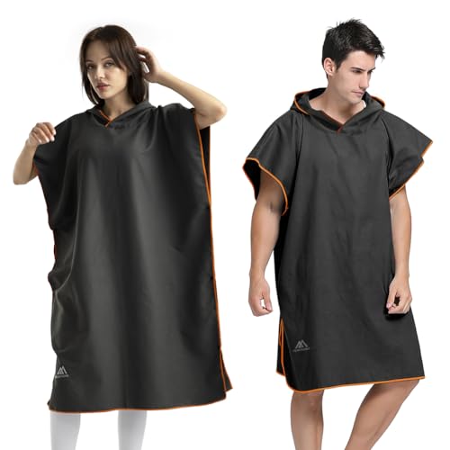 Flintronic Mikrofaser Poncho, 110 * 80cm Quick Dry Badehandtuch Mit Kapuze, Lang Umkleidehilfe für Herren Damen, Ideal zum Strand, Brandung, Surfen, Sauna - Schwarz