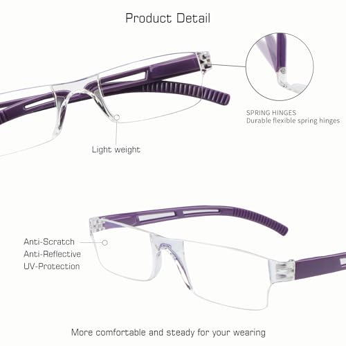 Image of VisionGlobal 8 Pairs Reading Glasses, Blue Light Blocking Glasses, Computer Reading Glasses for Women and Men, Fashion Square Eyewear Frame (4bluefloral+4purple,+1.25 Magnification)