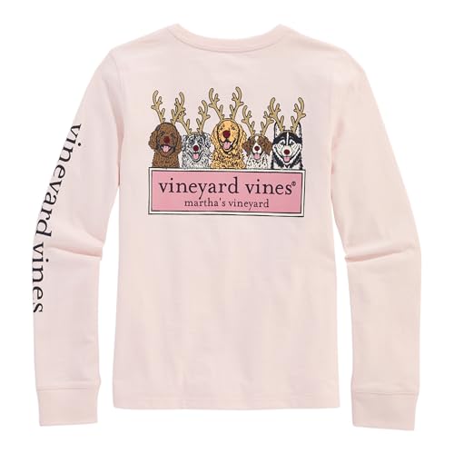 vineyard vines Girls' Glitter Reindeer Pups Logo Box Long-Sleeve Tee