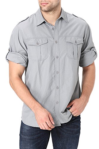 TRAILSIDE SUPPLY CO. Men's Button Down Shirts Lightweight，Fishing/Traveling/Hiking Deep Grey Size X-Large