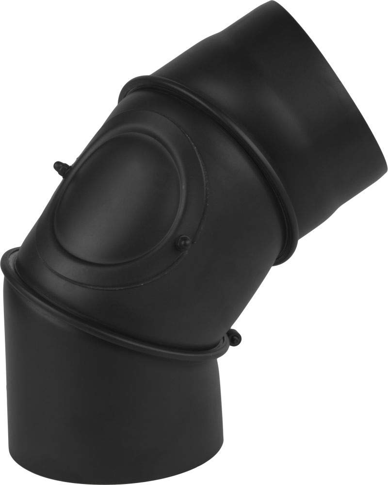 Coude de conduit de poêle, angle réglable de 0 à 90°, avec porte, tube en acier, conduit d'évacuation des fumées Senotherm noir 2 mm, taille (150 mm)