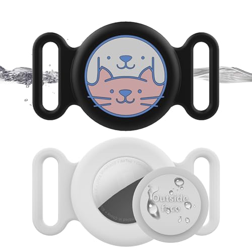 LETREEN AirTag Cane & Gatti Collare per Apple, 2 Pezzi Porta Air Tag Animale Cover Protettiva GPS Tracking Finder Accessories Anti-perso Custodia Impermeabile (Nero+Bianco)