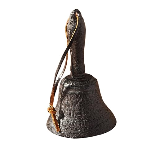 Cabilock Campana De Mano De Hierro Fundido Retro Estilo Campanilla Antigua para Entrenamiento Señalización y Decoración Artesanal Color Oxidado Regalo Creativo y Funcional