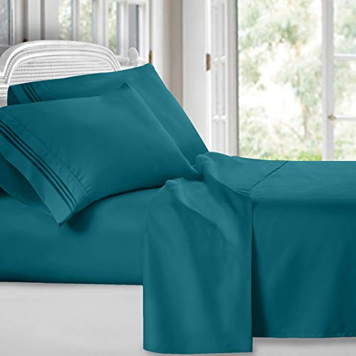 Clara Clark Premier 1800 Collection Deluxe Microfiber 3-Line Bed Sheet Set, Q