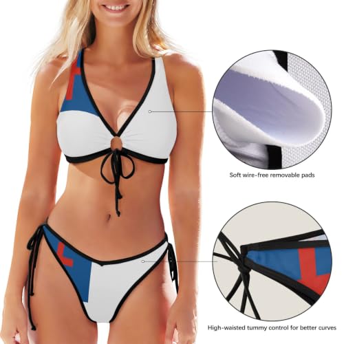 Bikini de cuerda ajustable azul contra marcas de sol molestas 5