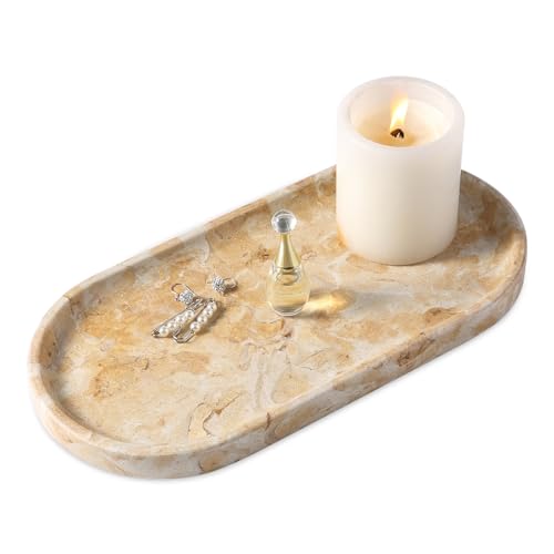 Image of Koville Egypt Natural Marble Tray, 12 inchx6 inch Vanity Decorative Tray for Countertop Organizer, Catchall Tray for Perfume, Candles, Jewelry Dish