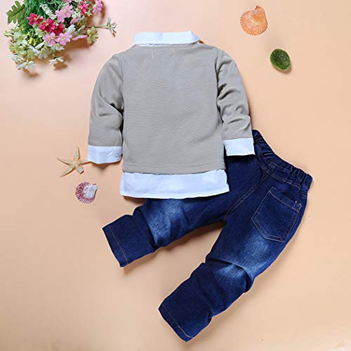 Image of MYGBCPJS 3Pcs Boy Handsome Outfit Set Plaid Shirt + T-Shirt + Suspender Jean Sets