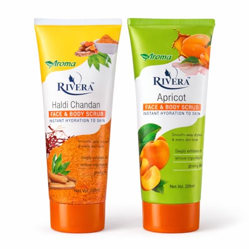 Image of LUXURY CREATION Rivera Face & Body Scrub Combo, Haldi Chandan & Apricot, Instant Hydration, Each 200ml, Pack of 2