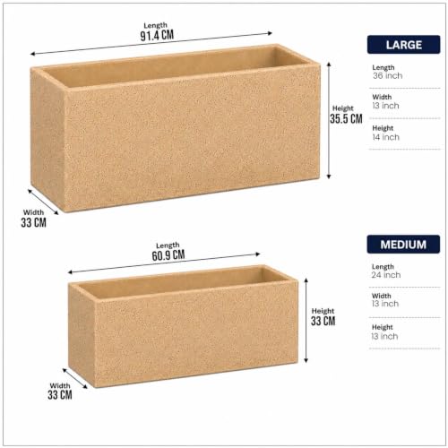 Image of Go Hooked Rectangular Planter Pot Combo Recta R (36 Inch & 24 Inch) | Large Polymer Indoor Outdoor Pots with Drainage | UV-Weather Resistant Flower Pot for Balcony Garden Home Office Decor (Sandstone)