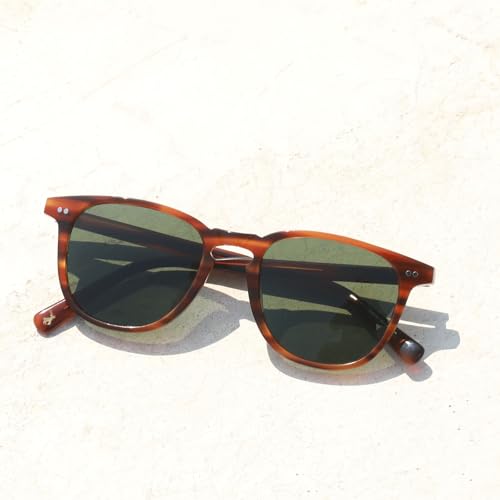 Image of CARFIA Cool Retro Green Lens Acetate Polarized Sunglasses for Men UV Protection, Keyhole Driving Sunnies Square Male Eyewears