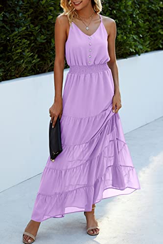 Image of PRETTYGARDEN Women's 2026 Summer Maxi Dress Spaghetti Strap Sleeveless High Waist Beach Vacation Long Sundresses