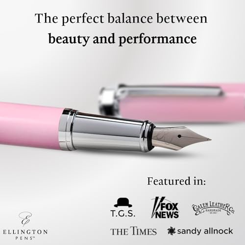 Image of Ellington Pens Luxury Fountain Pen Set - Extra Fine Nib - Includes 3 Ink Cartridges, Refillable Ink Converter, Gift Box - Fountain Pens For Writing, Calligraphy, Journaling, Sketching (Rosy Flair)