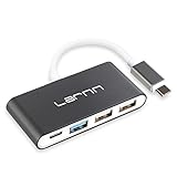 Larnn USB-C 3.0 Type c Adapter Multiport Converter for New MacBook 2015/2016, ChromeBook Pixel Devices Nokia N1,Nexus 6/6p and Other Type-C HUB Devices,USB C Charging Port and 3 USB A Ports (Gray)