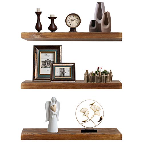 Stahmfover 16.2" Wood Floating Shelves，Rustic Pine Wall Shelves For Bathroom Bedroom Kitchen,Valentine's Day Gift 16.2" L*5.7" W*1.0" H(Brown, Set Of 3) #TOP6