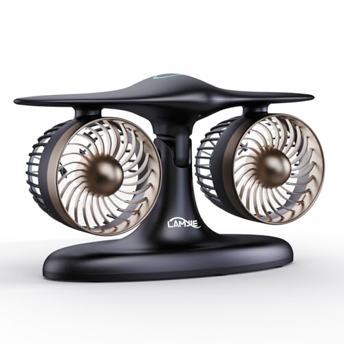 LAMJIE Portable Desk Fan, 8000mAh Battery Powered Small Quiet Table Fan for Bedroom Office, Aviation Style Turbine Personal Fan with LED Light, Retro Cordless Cooling Fan for Home, Travel & Sleeping