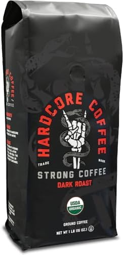 Hardcore Ground Coffee, Strong Roast, High Caffeine, 16 Oz