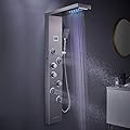 MENATT LED Shower Panel Tower System, 6 in 1 Stainless Steel LED Shower Column, Rainfall & Waterfall Head, Massage Jets, Tub Spout, Handheld Shower(Brushed)