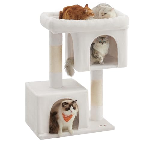 Feandrea Cat Tree, 39.8-Inch Cat Tower, XL, Cat Condo for Extra Large Cats up to 44 lb, Large Cat Perch, 2 Cat Caves, Scratching Post, Cream White UPC
