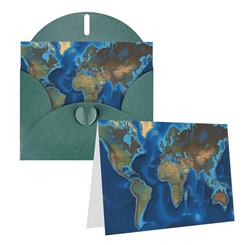LDTVSFZQ 4インチ x 6インチ 空白のグリーティングカード 封筒付き あらゆる機会のメモカード 世界地図 サンキューカード クリスマス ホリデー 誕生日 卒業 記念日