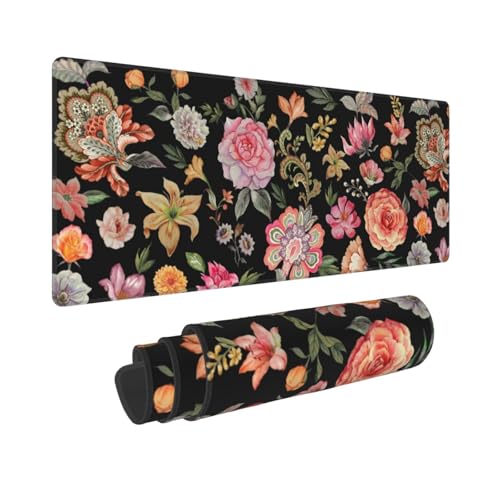 Image of Vintage Flower Large Gaming Mouse Pad, Extended Floral Mousepad, Big Long Non-Slip Mouse Mat for Keyboard, Computer for Office, 31.5 * 11.8 in