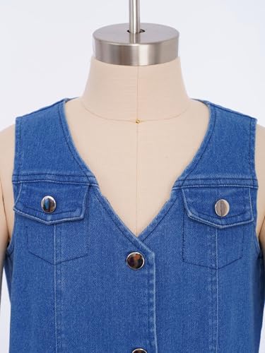 YiZYiF Girl's Button Down Waistcoat Cropped Denim Vest Outerwear Asymmetrical Sleeveless Jean Jacket4