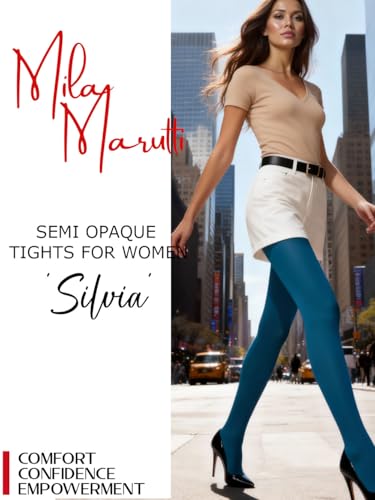 Image of Mila Marutti Tights for Women - Elegant and Comfortable Tights for Women - Semi Opaque Hosiery Stockings - Ocean Blue, S
