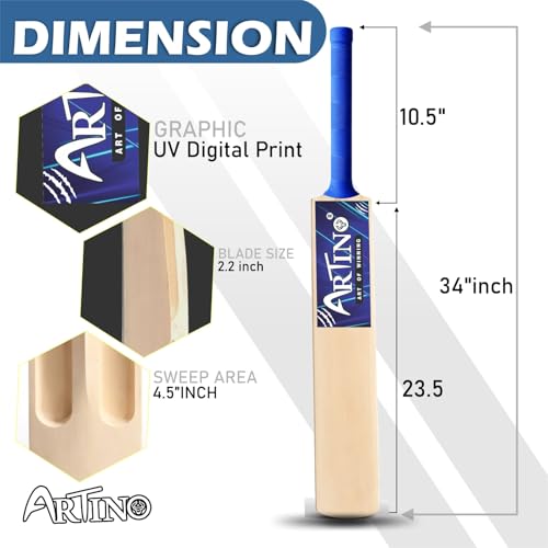 Image of Artino Wooden Cricket Bat for Tennis Ball - Full Size 900g Lightweight Bat with Strong Handle for Outdoor & Gully Cricket