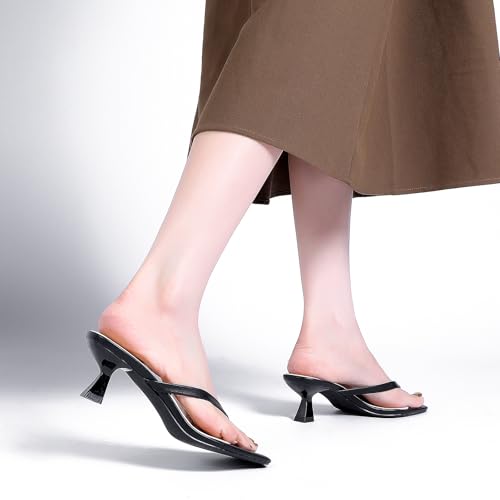 Image of Goderci Kitten Flip Flop Thong Low Heels for Women Square Open Toe Slip On Heeled Sandals