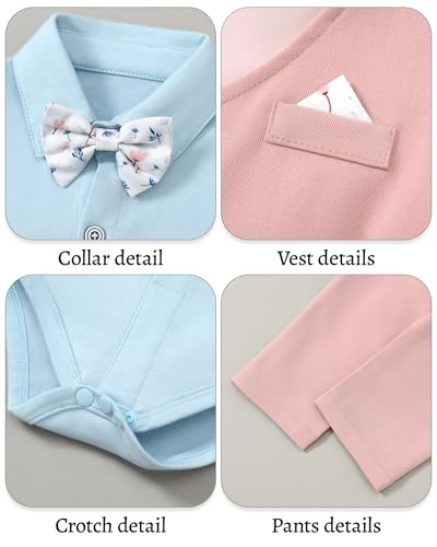 Image of DISAUR Baby Boy Clothes Toddler Boy Outfits 4PCS Gentleman Dress Romper /Vest /Pants /Bow Tie Cotton Suit Sets