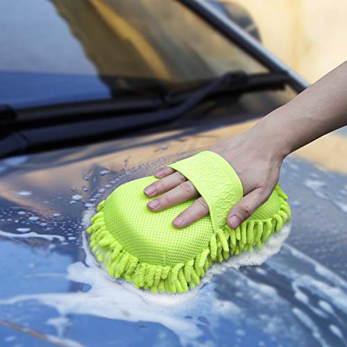 X XINDELL Car Wash Sponge Mitt with Premium Chenille Microfiber, Scratch-Free & Lint Free Mitts, Soft Super Absorbent Washing Mitts Clean Tools for Car Care Home Kitchen House, Green