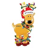Personalized Winter Fun Christmas Ornament (Reindeer Tangled in Lights)