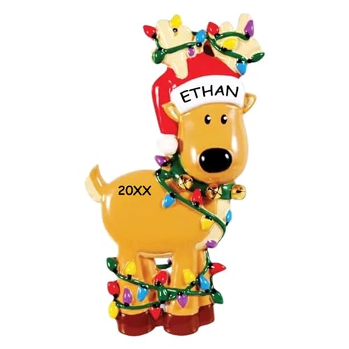 Personalized Winter Fun Christmas Ornament (Reindeer Tangled in Lights)