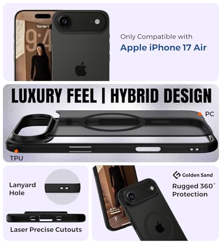 Image of Golden Sand Rugged Frosted MagSnap Back Cover Case for Apple iPhone Air, iPhone 17 Air 5G Compatible with MagSafe - Semi Transparent,Shockproof, Slim, Matte Grip, Strong Magnets (Space Black, TPU+PC)