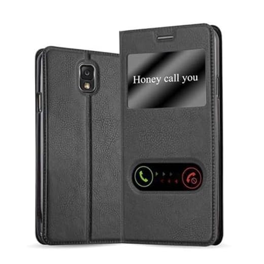 cadorabo Coque pour Samsung Galaxy Note 3 en Noir COMÈTE - Housse Protection avec Stand Horizontal et Deux Fenêtres - Portefeuille Etui Poche Folio Case Cover