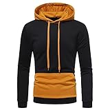 Mens Casual Colorblock Hooded Pullover Sweatshirt Slim Fit Long Sleeve Drawstring Hoodies for Men Fall Winter Classic Outwear(Black,XXL)