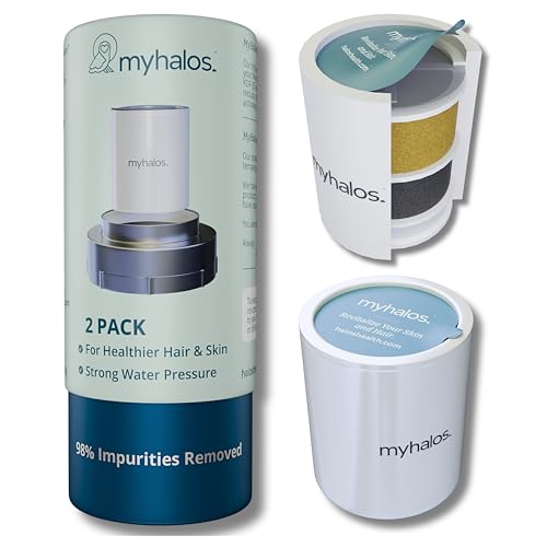 2 Pack - MyHalos Fixed Hard Water Shower Filter Cartridge Replacement - Home Travel Power Filtered Shower Head Filter Chlorine & Heavy Metal Removal - Water Softener High Pressure- 6 Months Worth