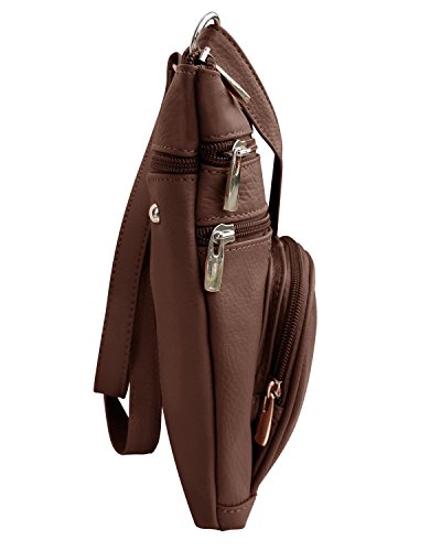 Roma Leathers Crossbody Zippered Purse - 3 Front Pockets, Adjustable Strap - Brown3
