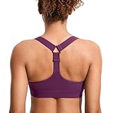 SYROKAN Power On Y Back Sports Bra for Women High Impact Adjustable Padded Wireless Bras Plum Magenta Medium