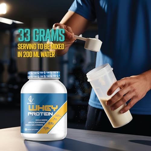Image of QUENCHLABZ Whey Protein Powder - 1KG Chocolate | 24g Protein, 11.8g EAA, Added Digezyme | Supports Muscle Growth, Recovery & Performance | Best Whey Protein for Weight Loss & Lean Muscle Mass