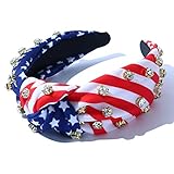 CULHEITE Knotted Headband USA Flag Rhinestone Independence Day July 4th Crystal Fashion Holiday Style Headband Red White Blue Hair Band