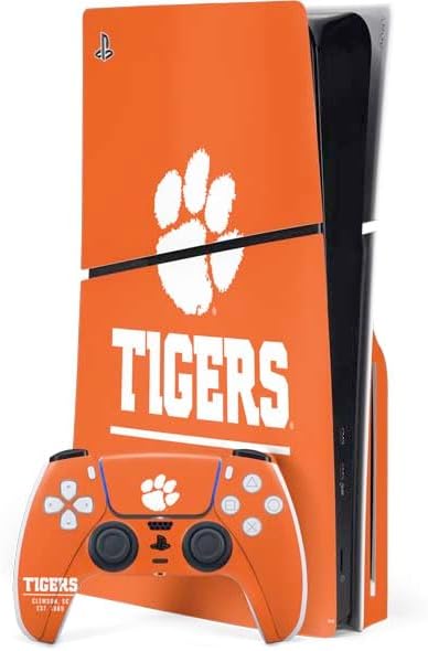 Skinit Decal Gaming Skin Compatible with PS5 Slim Disk Bundle - Officially Licensed Clemson University Tiger Print Design