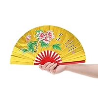 Pilipane Faltbarer Handfächer, Tai-Chi-Fächer, Tai-Chi-Kampfkunst, Kung-Fu-Bambus-Seidenfächer, rechte Hand, Wushu-Tanztraining, für Männer und Frauen, Danc(Gold)