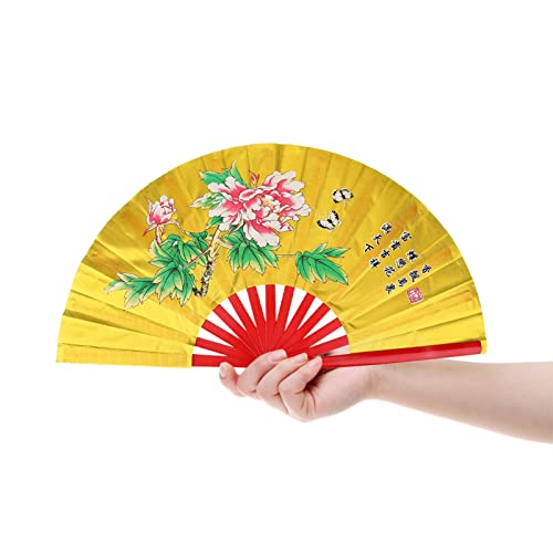 Pilipane Faltbarer Handfächer, Tai-Chi-Fächer, Tai-Chi-Kampfkunst, Kung-Fu-Bambus-Seidenfächer, rechte Hand, Wushu-Tanztraining, für Männer und Frauen, Danc(Gold)