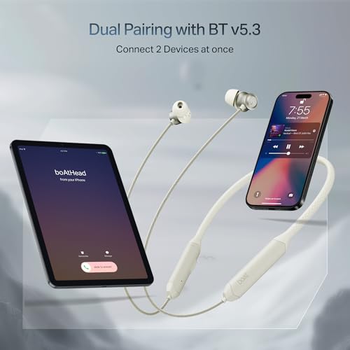 Image of Boat Rockerz Prime 255Z, Spatial Audio,ENx Tech, Dual Pair, 50H Battery, Stream Ad Free Music via App Support, Magnetic Buds, Bluetooth Neckband, Wireless with Mic Earphones (Hazel Beige)