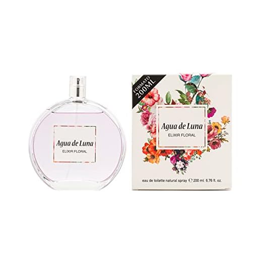 AGUA DE LUNA - Elixir Floral, Colonia Mujer, 200 ml, Perfume en Formato Spray, Eau de Toilette Natural y Femenina, Aroma Cítrico y Floral, Fragancia Fresca de Larga Duración