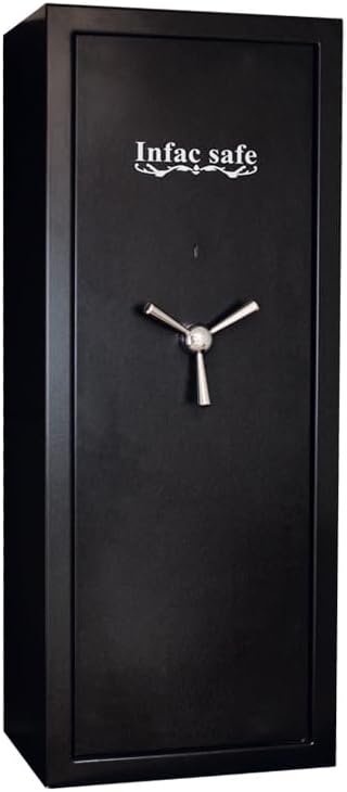 Diagram showing optimal placement of 23 firearms within the safe, including space for scoped rifles