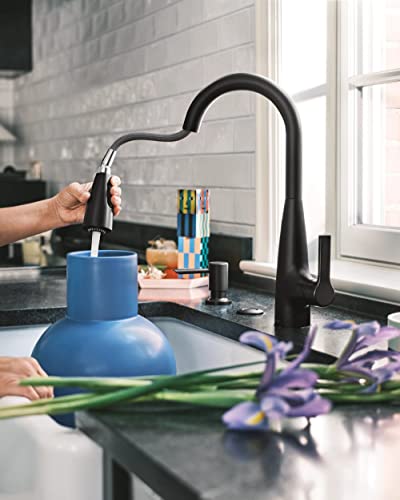 Moen Haelyn Matte Black Single-Handle Pull-Down Sprayer Kitchen Faucet Featuring Power Boost For A Faster Clean, Soap Dispenser Included, 87627Bl #TOP2