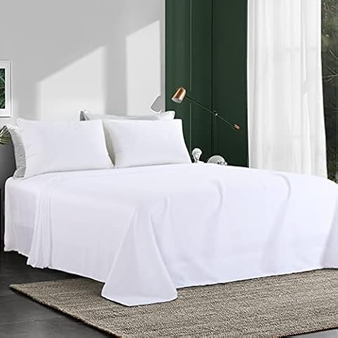 HOMBYS White Oversized King Flat Sheets Extra Large,Soft & Durable Bed Sheet,Smooth & Breathable Top Sheet 120 in x120 in Cover
