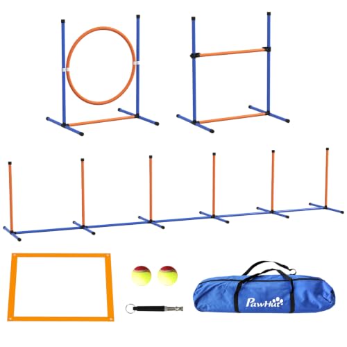 PawHut Dog Agility Training Equipment with Weave Poles, Jump Ring, Orange