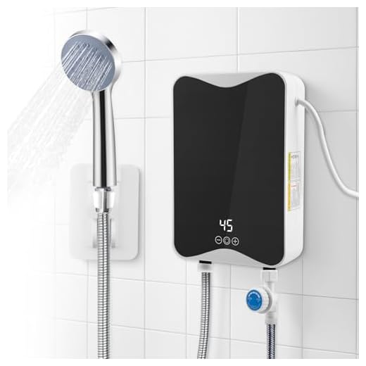 Calentador de Agua Eléctrico Instantáneo 5,5 kW 220 V Mini con Alcachofa de Ducha, Sistema de Agua Caliente sin Tanque para Baño, Cocina, Jardín, con Display LED de Temperatura Legible